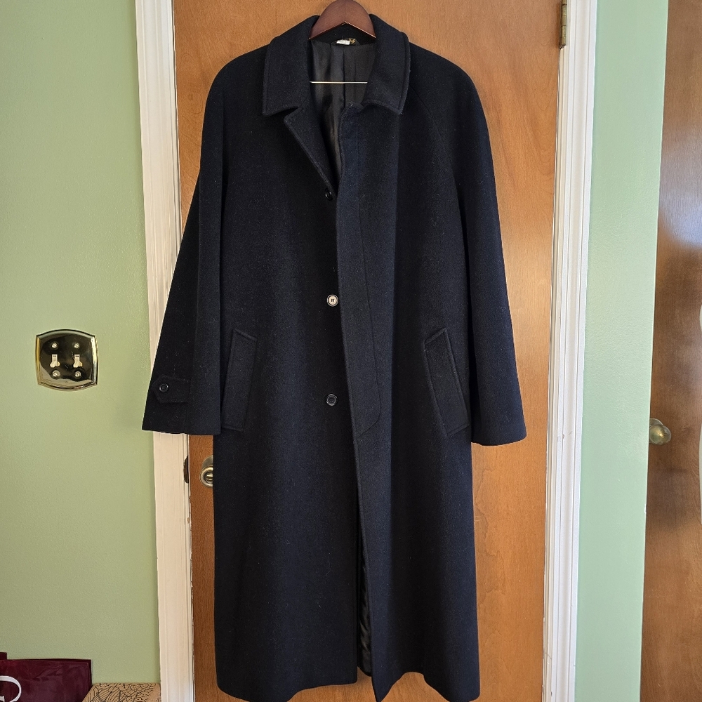 Vintage Metropolitan View Bloomingdales Overcoat Black Wool Cashmere Italy 46R